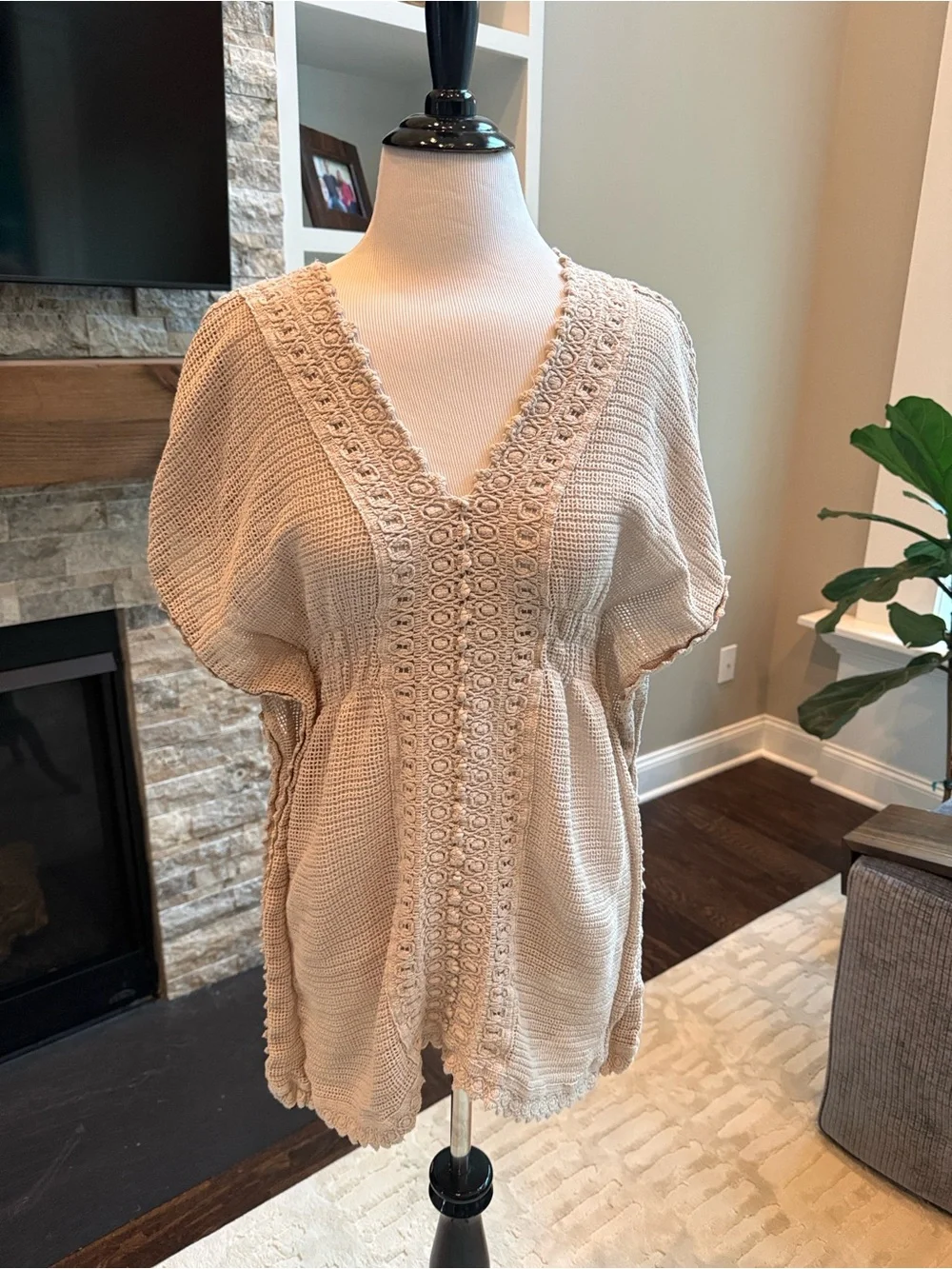 Sea spice Crochet Swim Coverup Tan 💯 Peruvian cotton M